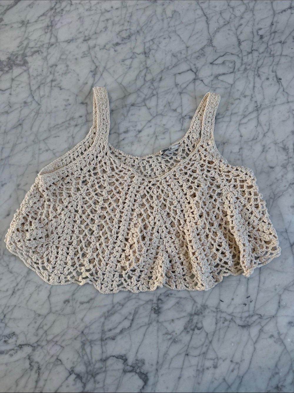 Crochet Tank Top Cream Cropped Sz S Women's Summer Knit Top